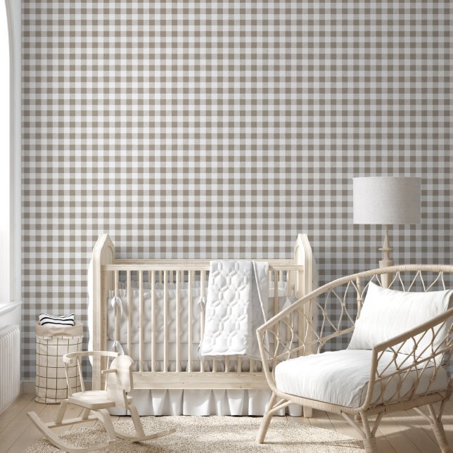 Papel Pintado Cuadros de Gingham de Taupe Modernos (Niños)