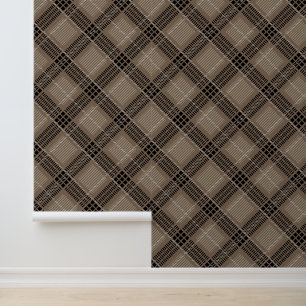 Papel Pintado Cuadros de Gingham Marrón Neutro
