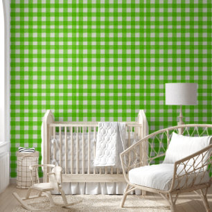 Papel Pintado Cuadros Escoceses de Búfalo Verde Gingham Texturiz