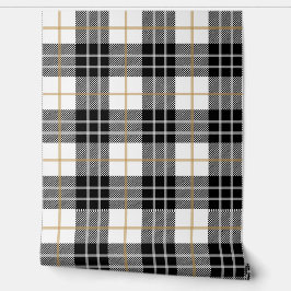 Papel Pintado Cuadros Escoceses Negros y Blancos de Tartán Escoc