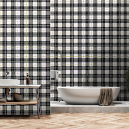 Papel Pintado Cuadros Escoceses Negros y Blancos de Tartán Escoc