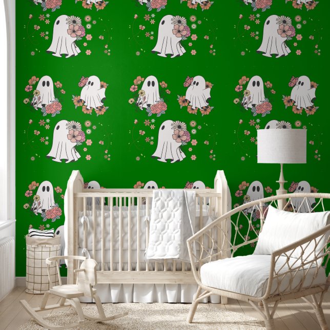 Papel Pintado Cuadros fantasmas niños de flores patrón fondo ver (Niños)