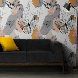 Papel Pintado Cuadros mariposas línea patrón de arte palo y palo