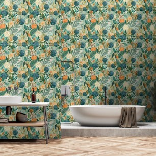 Papel Pintado Cuarto de baño moderno de hojas botánicas tropical