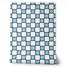 Cuatro hojas geométricas azul negro blanco persona