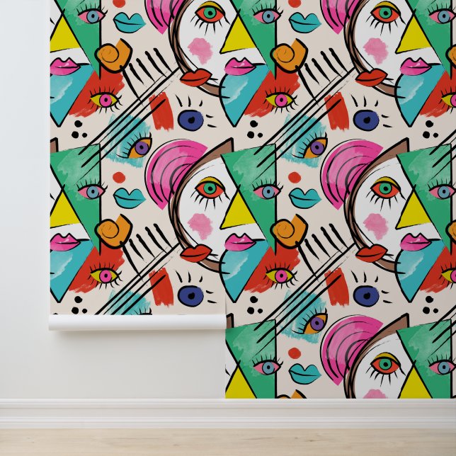 Papel Pintado Cubismo moderno Resumen Artsy Face Face Art (Solicitud)
