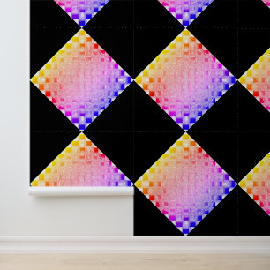 Papel Pintado Cubo de vidrio pixelado retro de los 80 Checkerboa
