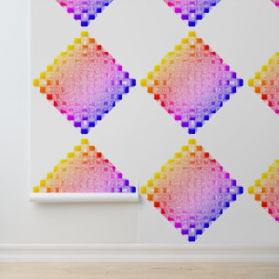 Papel Pintado Cubo de vidrio pixelado retro de los 80 Checkerboa