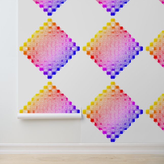 Papel Pintado Cubo de vidrio pixelado retro de los 80 Checkerboa (Solicitud)