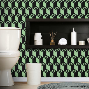 Papel Pintado Cubo geométrico negro verde