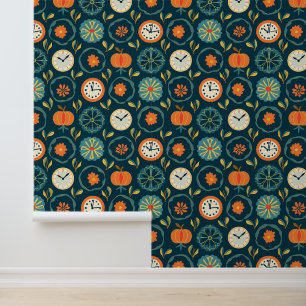 Papel Pintado Cuenta regresiva de otoño: Calabaza y reloj singul