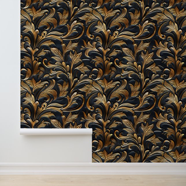 Papel Pintado Cuero con herramientas rusticas de oro negro (Solicitud)