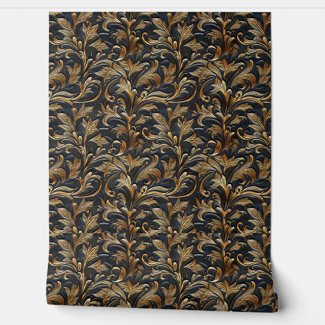 Papel Pintado Cuero con herramientas rusticas de oro negro (Desenrollar)