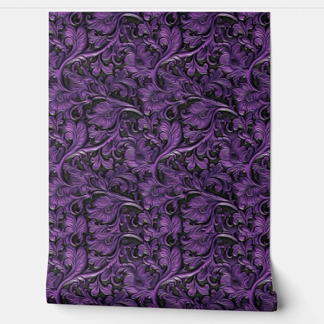 Papel Pintado Cuero de imitación violeta negro vintage (Desenrollar)