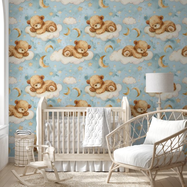 Papel Pintado Cuesta acuarela Dormir Bear Nursera (Niños)