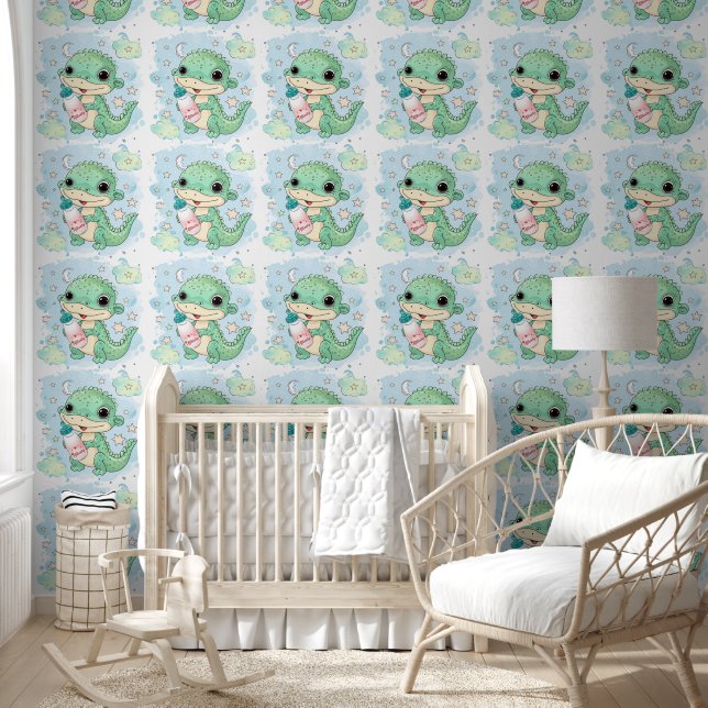 Papel Pintado Cuidada acuarela bebe lagarto (Niños)