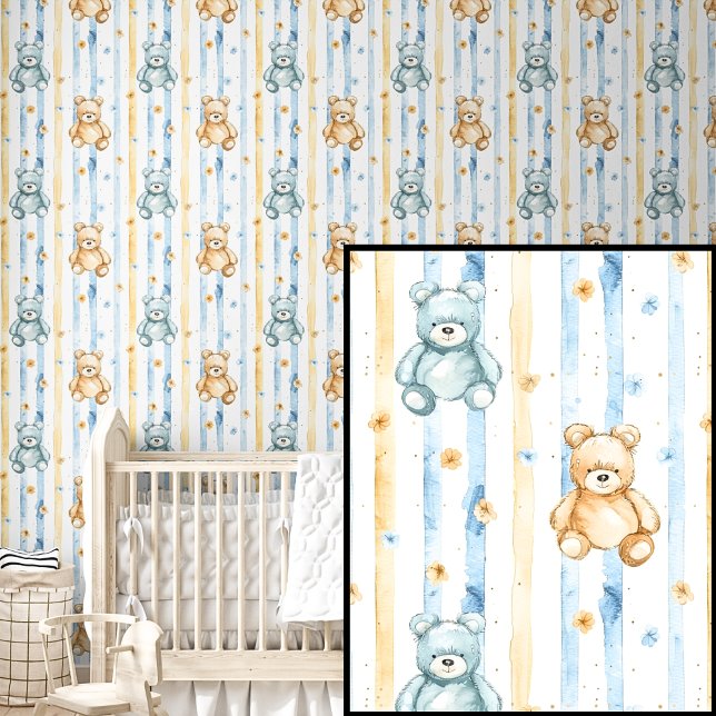 Papel Pintado Cuidada acuarela Blue Brown Teddy Bears on Stried (Subido por el creador)
