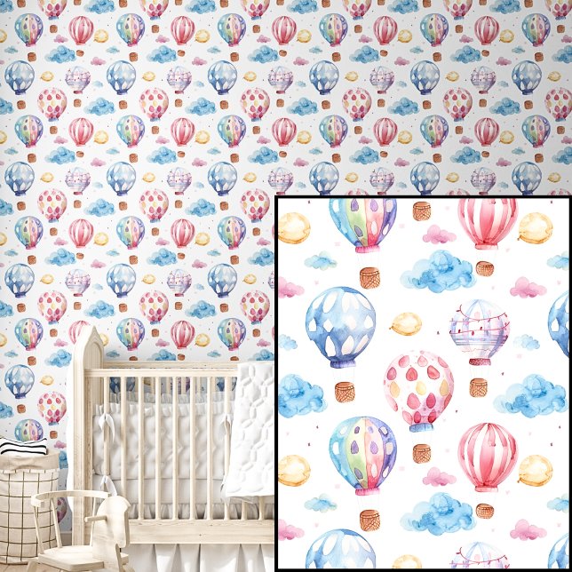 Papel Pintado Cuidada acuarela Globos de aire caliente rosa y az (Subido por el creador)