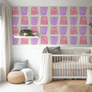 Papel Pintado Cuidada acuarela rosa pastel y vivero morado