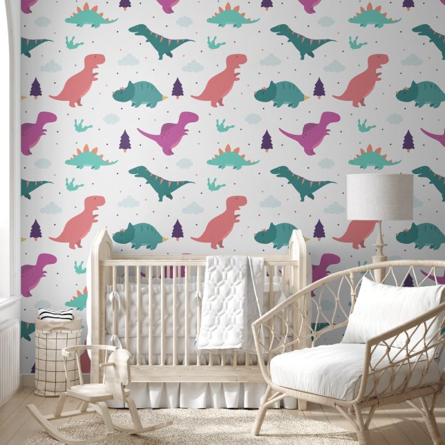 Papel Pintado Cuidados Dinosaurios Bebé Niña Nursera Peel & Stic (Niños)
