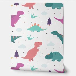 Papel Pintado Cuidados Dinosaurios Bebé Niña Nursera Peel & Stic