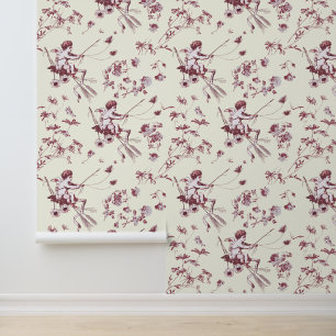 Papel Pintado Cupido cupido Ángel Rojo Marfil Floral