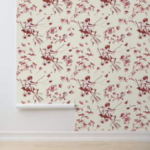 Papel Pintado Cupido cupido Ángel Rojo Marfil Floral