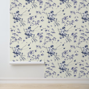 Papel Pintado Cupido Vintage Cupid Angel Blue Floral Toile
