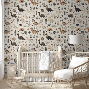Papel Pintado Curte Brown Tan Dinosaur Pattern Baby Nursera