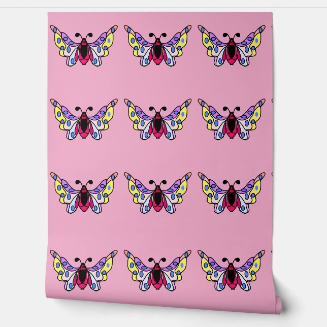 Papel Pintado Custom Vibrant Modern Folk Butterfly Art (Desenrollar)