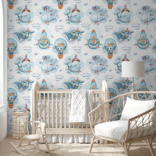 Papel Pintado Cuta ballena acuarela Nautical Baby Nursery