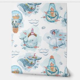 Papel Pintado Cuta ballena acuarela Nautical Baby Nursery