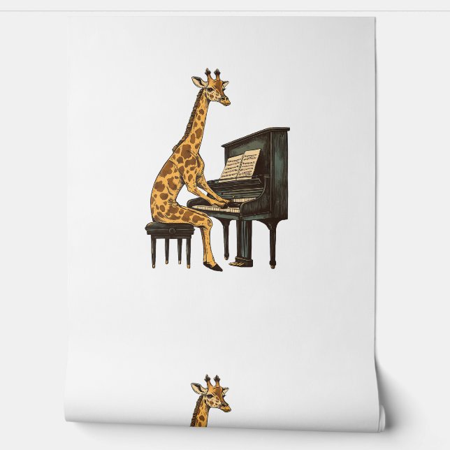 Papel Pintado Cuta jirafa tocando piano jirafas música (Desenrollar)