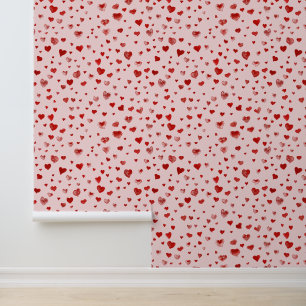 Papel Pintado Cute acuarela Flying Red Hearts Pink