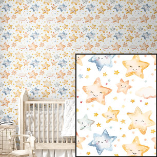 Papel Pintado Cute acuarela Naranja Estrellas azules