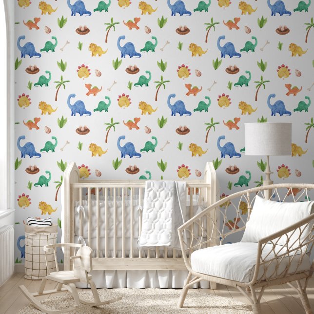 Papel Pintado Cute acuarela Nursera de Dinosaurios | Habitación  (Niños)