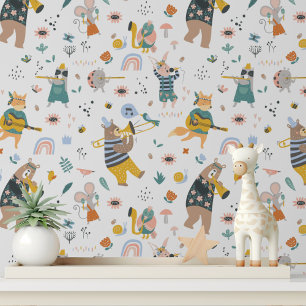 Papel Pintado Cute Animales Musicales Patrón de Niños Modernos