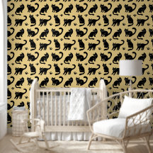 Cute Black Cats & Paw Prints Seamless Pattern