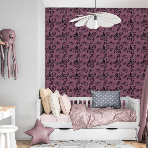 Papel Pintado Cute Black Floral Vintage Pattern Dark Mauve