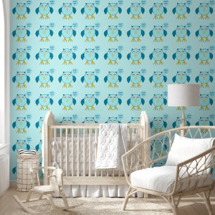 Papel Pintado Cute Blue Baby Boy Owl