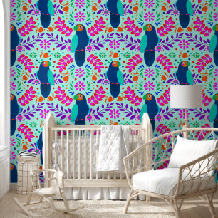 Papel Pintado Cute Blue Birds Pattern Kids Nursery Room