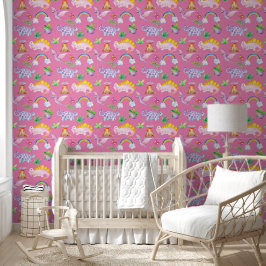 Papel Pintado Cute Boho Colorful Dinosaurios Arroja Nursera Rosa