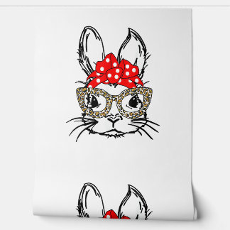 Papel Pintado Cute Bunny Face Leopardo Print Red Bandana Rabbit 