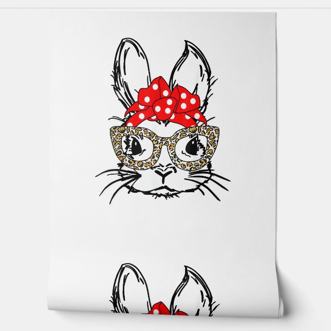 Papel Pintado Cute Bunny Face Leopardo Print Red Bandana Rabbit  (Desenrollar)