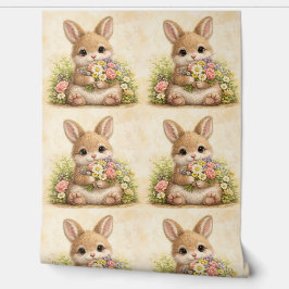Papel Pintado Cute Bunny Floral Pattern Wallpaper
