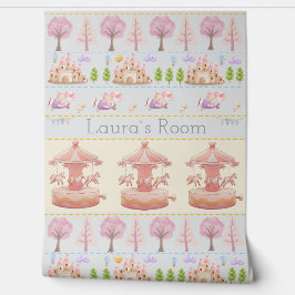 Papel Pintado Cute Bunny pink fox castle editable pastel