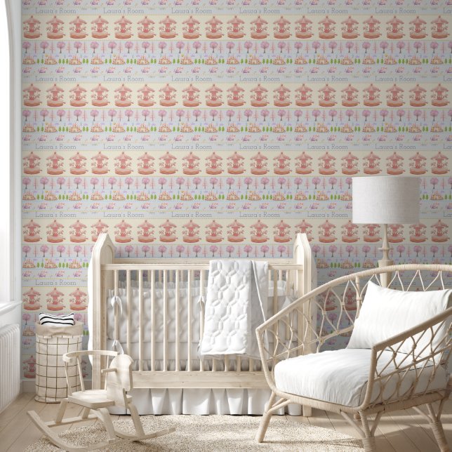 Papel Pintado Cute Bunny  pink fox castle editable  pastel  (Niños)