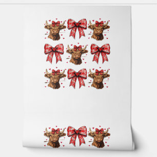 Papel Pintado Cute Coquette Bow Heart Highland Cow Western Valen