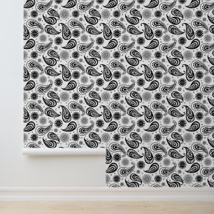 Papel Pintado Cute Country Paisley patrón blanco negro de baldos