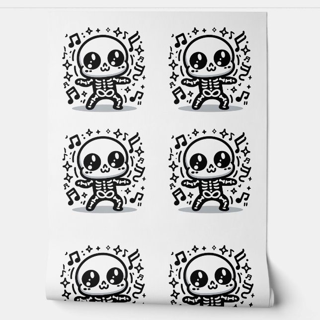 Papel Pintado Cute Dancing Skeleton Fun Kawaii Halloween Room (Desenrollar)